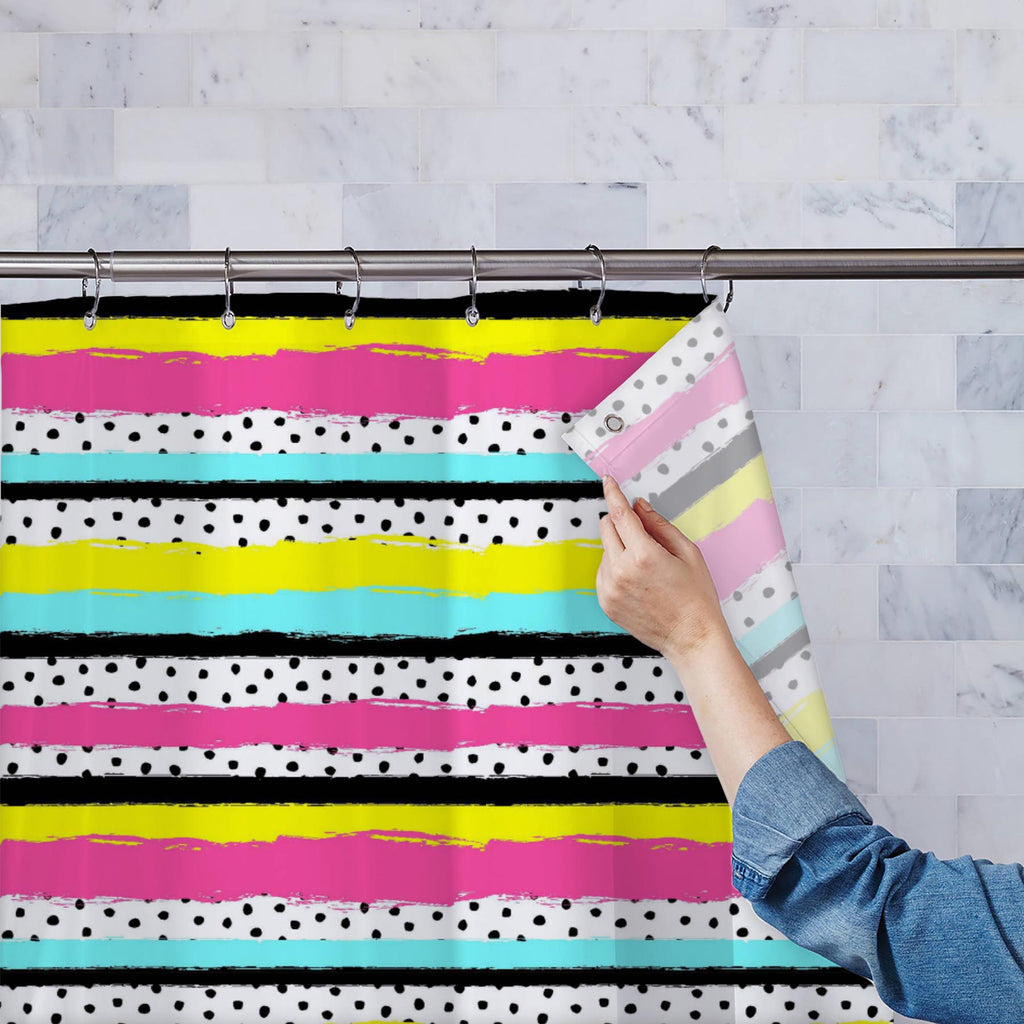 Abstract Stripes Dots D1 Washable Waterproof Shower Curtain - Shower Curtains - ArtzFolio.com