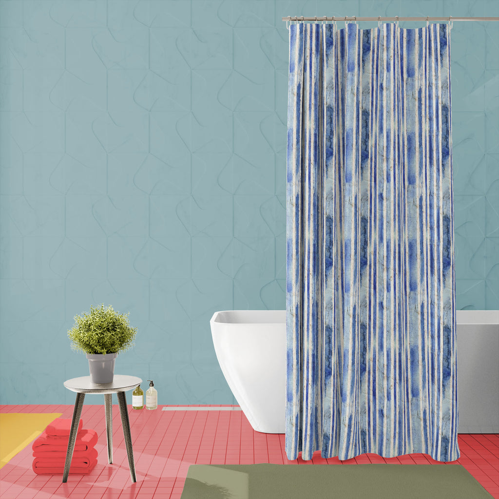 Vintage Blue Stripes Washable Waterproof Shower Curtain-Shower Curtains-CUR_SH_EL-IC 5016681 IC 5016681, Abstract Expressionism, Abstracts, Ancient, Art and Paintings, Black and White, Culture, Digital, Digital Art, Ethnic, Fashion, Geometric, Geometric Abstraction, Graphic, Historical, Illustrations, Medieval, Modern Art, Patterns, Retro, Semi Abstract, Signs, Signs and Symbols, Stripes, Traditional, Tribal, Vintage, Watercolour, White, World Culture, blue, washable, waterproof, shower, curtain, pattern, r