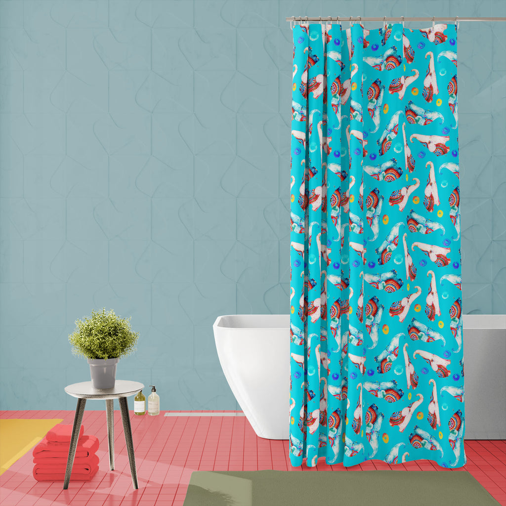 Cartoon Tender Elephants Washable Waterproof Shower Curtain-Shower Curtains-CUR_SH_EL-IC 5016748 IC 5016748, Animals, Animated Cartoons, Art and Paintings, Baby, Black and White, Caricature, Cartoons, Children, Circle, Culture, Decorative, Dots, Ethnic, Geometric, Geometric Abstraction, Illustrations, Indian, Kids, Nature, Paisley, Patterns, Scenic, Signs, Signs and Symbols, Traditional, Tribal, Watercolour, White, World Culture, cartoon, tender, elephants, washable, waterproof, shower, curtain, animal, art