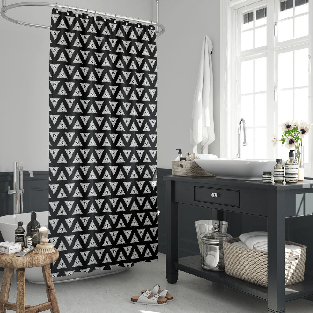 Gold Sacred Triangles Washable Waterproof Shower Curtain-Shower Curtains-CUR_SH_EL-IC 5016794 IC 5016794, Abstract Expressionism, Abstracts, Art and Paintings, Astrology, Black, Black and White, Culture, Decorative, Ethnic, Geometric, Geometric Abstraction, Horoscope, Illustrations, Patterns, Semi Abstract, Signs, Signs and Symbols, Sun Signs, Symbols, Traditional, Triangles, Tribal, White, World Culture, Zodiac, gold, sacred, washable, waterproof, shower, curtain, abstract, art, backdrop, background, beaut
