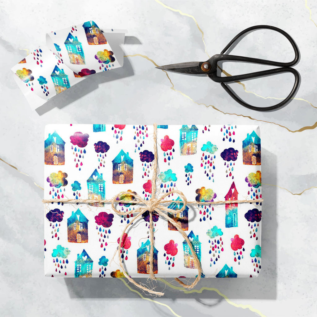Houses and Clouds With Falling Raindrops D1 Art & Craft Gift Wrapping Paper-Wrapping Papers-WRP_PP-IC 5016798 IC 5016798, Animated Cartoons, Architecture, Art and Paintings, Baby, Books, Caricature, Cartoons, Children, Cities, City Views, Hand Drawn, Hearts, Illustrations, Kids, Landscapes, Love, Patterns, Pets, Scenic, Urban, Watercolour, houses, and, clouds, with, falling, raindrops, d1, art, craft, gift, wrapping, paper, aquarelle, backdrop, background, book, building, card, cartoon, city, cute, decorati