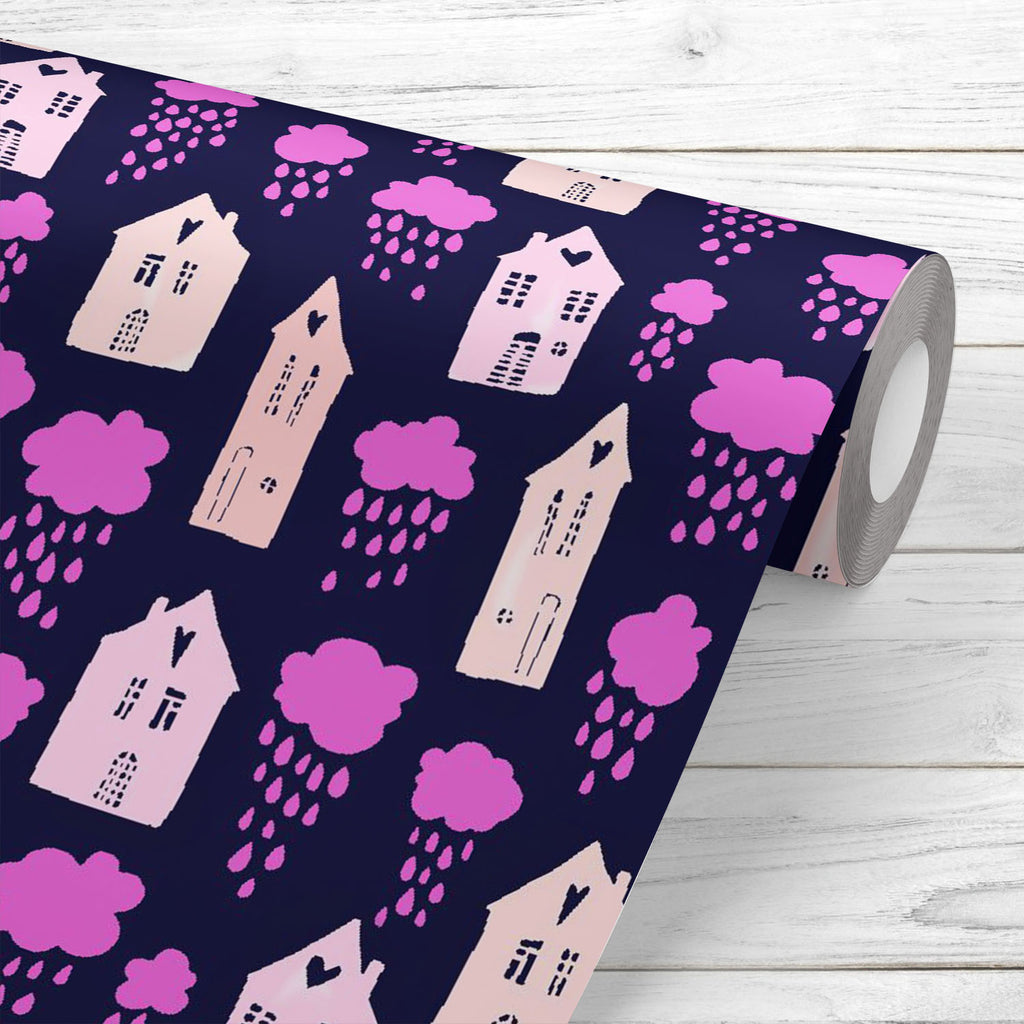 Houses and Clouds with Falling Raindrops D2 Wallpaper Roll-Wallpapers Peel & Stick-WAL_PA-IC 5016799 IC 5016799, Animated Cartoons, Architecture, Art and Paintings, Baby, Books, Caricature, Cartoons, Children, Cities, City Views, Hand Drawn, Hearts, Illustrations, Kids, Landscapes, Love, Patterns, Scenic, Signs, Signs and Symbols, Urban, houses, and, clouds, with, falling, raindrops, d2, wallpaper, roll, art, background, blue, book, building, card, cartoon, city, cute, dark, decorations, doors, dreams, drop