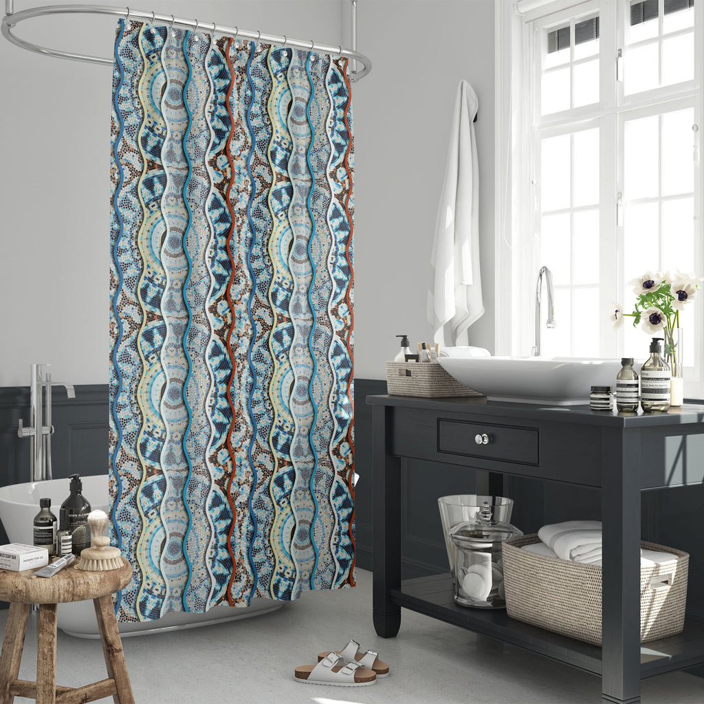 Waves Mosaic Washable Waterproof Shower Curtain-Shower Curtains-CUR_SH_EL-IC 5016807 IC 5016807, Circle, Culture, Decorative, Ethnic, Geometric, Geometric Abstraction, Illustrations, Marble and Stone, Patterns, Traditional, Tribal, World Culture, waves, mosaic, washable, waterproof, shower, curtain, backdrop, background, broken, ceramic, continuity, creative, curved, decor, floor, glass, grunge, irregular, masonry, motley, ornamental, ornate, pattern, pieces, polygonal, relief, repeating, repetition, seam, 