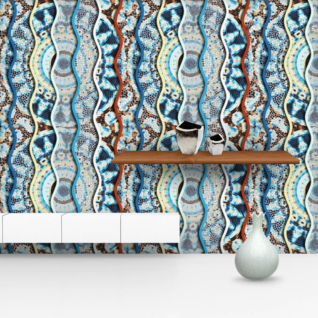 Waves Mosaic Wallpaper Roll-Wallpapers Peel & Stick-WAL_PA-IC 5016807 IC 5016807, Circle, Culture, Decorative, Ethnic, Geometric, Geometric Abstraction, Illustrations, Marble and Stone, Patterns, Traditional, Tribal, World Culture, waves, mosaic, wallpaper, roll, backdrop, background, broken, ceramic, continuity, creative, curved, decor, floor, glass, grunge, irregular, masonry, motley, ornamental, ornate, pattern, pieces, polygonal, relief, repeating, repetition, seam, seamless, splinter, square, stone, st