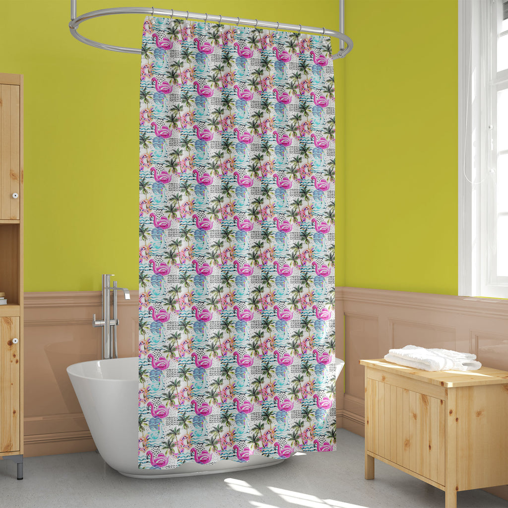 Cartoon Pool Floats, Palm Trees Washable Waterproof Shower Curtain-Shower Curtains-CUR_SH_EL-IC 5016809 IC 5016809, 80s, 90s, Abstract Expressionism, Abstracts, Animated Cartoons, Art and Paintings, Caricature, Cartoons, Circle, Digital, Digital Art, Dots, Geometric, Geometric Abstraction, Graphic, Holidays, Illustrations, Patterns, Semi Abstract, Signs, Signs and Symbols, Stripes, Tropical, Watercolour, cartoon, pool, floats, palm, trees, washable, waterproof, shower, curtain, flamingo, pattern, seamless, 