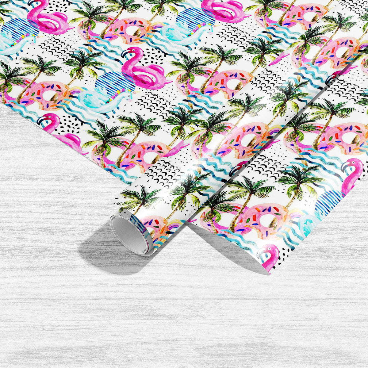 Cartoon Pool Floats, Palm Trees Art & Craft Gift Wrapping Paper ...