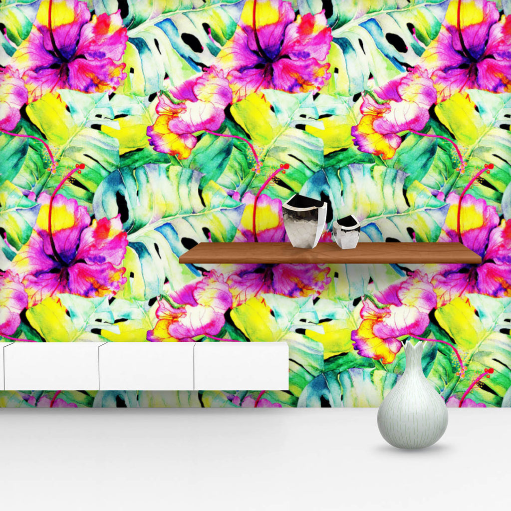 Palm and Hibiscus Plants Wallpaper Roll-Wallpapers Peel & Stick-WAL_PA-IC 5016819 IC 5016819, Black and White, Botanical, Drawing, Fashion, Floral, Flowers, Hawaiian, Nature, Patterns, Scenic, Signs, Signs and Symbols, Tropical, Watercolour, White, palm, and, hibiscus, plants, wallpaper, roll, watercolor, allover, aloha, artwork, background, banana, beach, beauty, bloom, bouquet, branch, corsage, decoration, design, exotic, flower, green, greenery, group, hawaii, jungle, leaf, leaves, light, only, paradise,