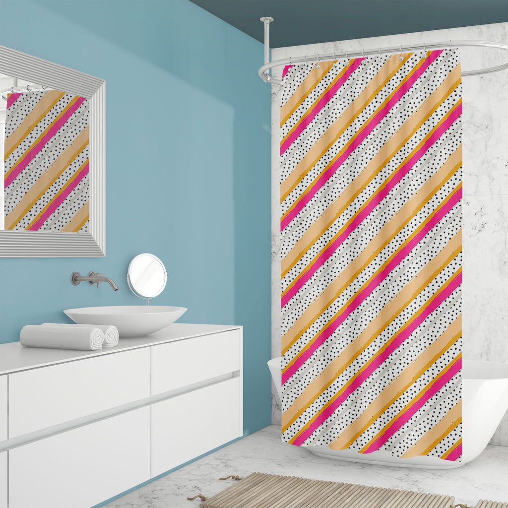 Abstract Stripes Dots D2 Washable Waterproof Shower Curtain - Shower Curtains - ArtzFolio.com