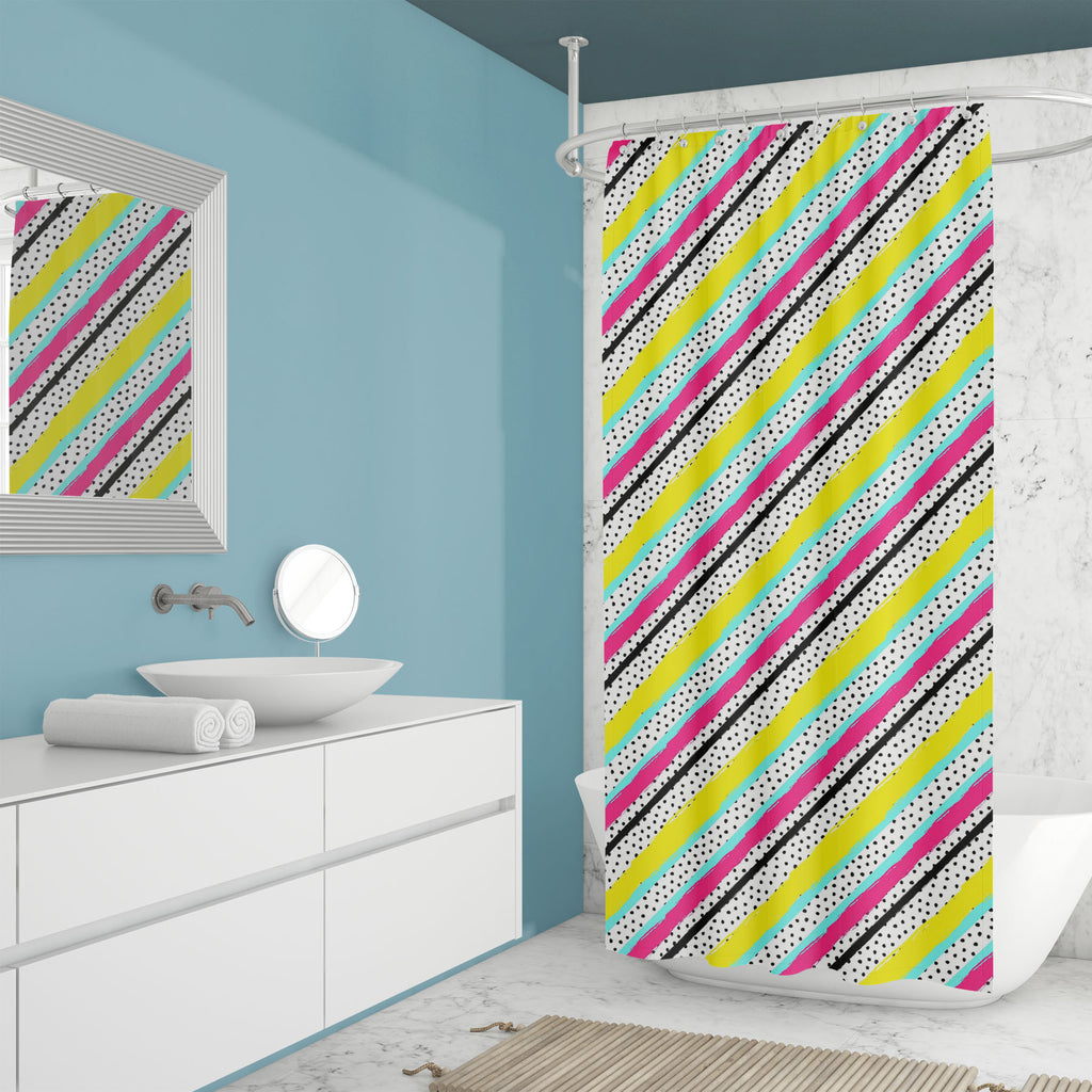 Abstract Stripes Dots D3 Washable Waterproof Shower Curtain - Shower Curtains - ArtzFolio.com