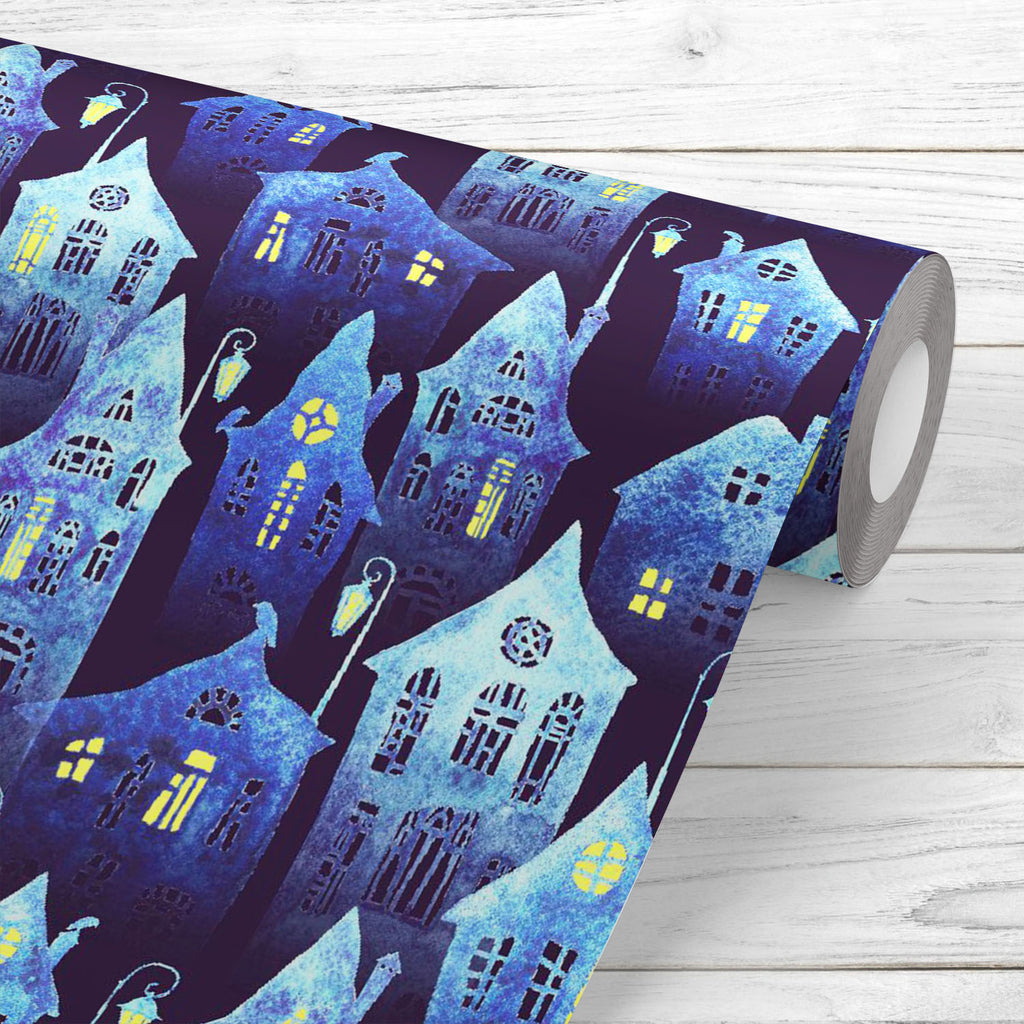 Crooked Houses with Lit Windows Wallpaper Roll-Wallpapers Peel & Stick-WAL_PA-IC 5016835 IC 5016835, Animated Cartoons, Architecture, Art and Paintings, Black, Black and White, Books, Caricature, Cartoons, Cities, City Views, Fantasy, Hand Drawn, Holidays, Illustrations, Landscapes, Patterns, Pets, Scenic, Urban, Watercolour, crooked, houses, with, lit, windows, wallpaper, roll, pattern, spooky, watercolor, halloween, seamless, old, dark, horror, house, illustration, landscape, night, october, roofs, scary,