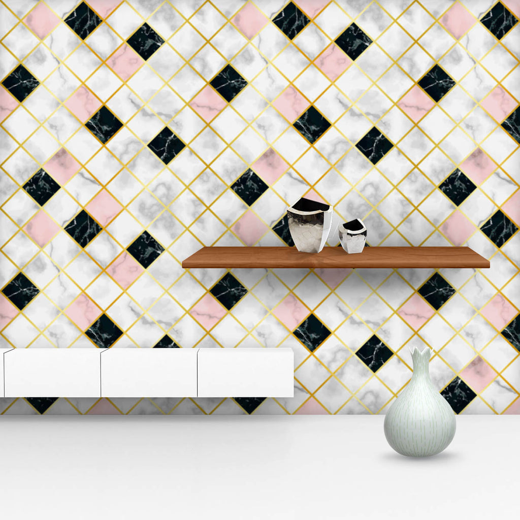 Marble Geometric Pattern Wallpaper Roll-Wallpapers Peel & Stick-WAL_PA-IC 5016847 IC 5016847, Abstract Expressionism, Abstracts, Art and Paintings, Black, Black and White, Bling, Digital, Digital Art, Fashion, Geometric, Geometric Abstraction, Graphic, Illustrations, Kitchen, Marble, Marble and Stone, Modern Art, Patterns, Semi Abstract, Signs, Signs and Symbols, White, Metallic, pattern, wallpaper, roll, seamless, background, pink, texture, gold, tile, floor, square, gray, luxury, print, vector, abstract, 