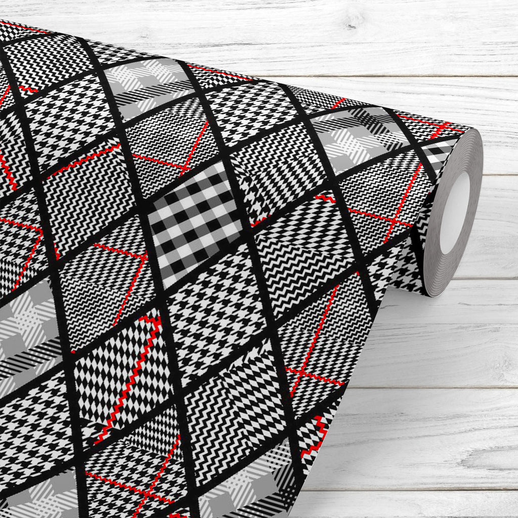 Black White Patchwork Art Wallpaper Roll-Wallpapers Peel & Stick-WAL_PA-IC 5016850 IC 5016850, Abstract Expressionism, Abstracts, Art and Paintings, Black, Black and White, Celtic, Decorative, Fashion, Geometric, Geometric Abstraction, Illustrations, Patterns, Plaid, Semi Abstract, Signs, Signs and Symbols, White, patchwork, art, wallpaper, roll, abstract, backdrop, background, checkered, classic, cloth, clothing, colors, continuity, decoration, design, endless, fabric, glen, glenurquhart, ireland, irish, k