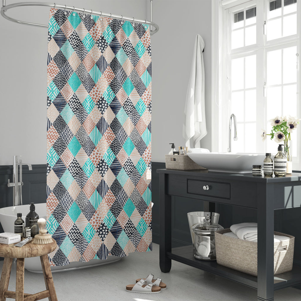 Vintage Geometric Pattern D2 Washable Waterproof Shower Curtain-Shower Curtains-CUR_SH_EL-IC 5016851 IC 5016851, Ancient, Art and Paintings, Black and White, Culture, Decorative, Diamond, Digital, Digital Art, Drawing, Ethnic, Fashion, Geometric, Geometric Abstraction, Graphic, Historical, Illustrations, Indian, Medieval, Patterns, Pets, Retro, Signs, Signs and Symbols, Traditional, Tribal, Vintage, White, World Culture, pattern, d2, washable, waterproof, shower, curtain, art, background, brush, card, carpe
