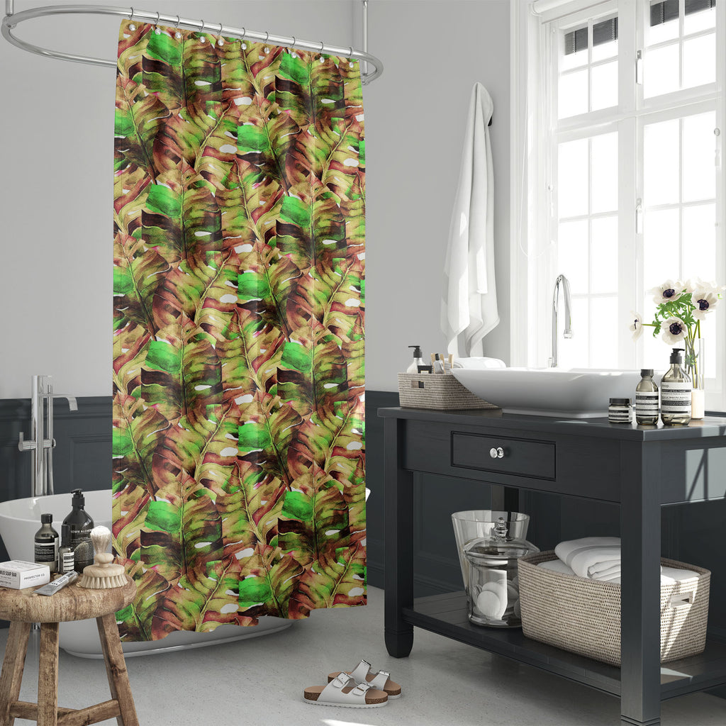 Watercolor Tropical Flowers and Monstera Leaves Washable Waterproof Shower Curtain-Shower Curtains-CUR_SH_EL-IC 5016855 IC 5016855, Abstract Expressionism, Abstracts, Botanical, Floral, Flowers, Hawaiian, Illustrations, Nature, Patterns, Semi Abstract, Signs, Signs and Symbols, Tropical, Watercolour, watercolor, and, monstera, leaves, washable, waterproof, shower, curtain, abstract, aloha, backdrop, background, banana, beach, bloom, blossom, blue, branch, composition, corsage, design, exotic, flora, flower,