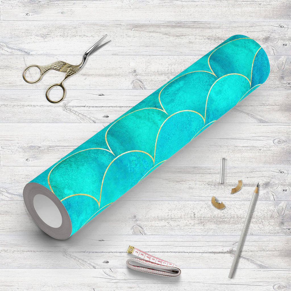 Mermaid Fish Scale Wave Wallpaper Roll-Wallpapers Peel & Stick-WAL_PA-IC 5016883 IC 5016883, Abstract Expressionism, Abstracts, Art and Paintings, Culture, Ethnic, Geometric, Geometric Abstraction, Illustrations, Japanese, Mermaid, Nautical, Patterns, Retro, Semi Abstract, Signs, Signs and Symbols, Traditional, Tribal, Watercolour, World Culture, fish, scale, wave, wallpaper, roll, pattern, seamless, texture, background, turquoise, teal, blue, fabric, gold, golden, color, abstract, print, textile, design, n