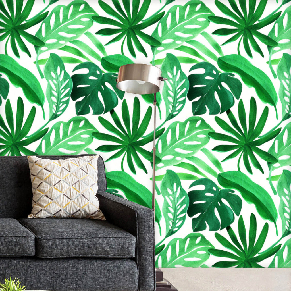 Watercolor Tropical Leaves D3 Wallpaper Roll-Wallpapers Peel & Stick-WAL_PA-IC 5016896 IC 5016896, Art and Paintings, Botanical, Fashion, Floral, Flowers, Gouache, Illustrations, Nature, Patterns, Scenic, Signs, Signs and Symbols, Tropical, Watercolour, watercolor, leaves, d3, wallpaper, roll, pattern, beige, texture, background, green, illustration, monstera, paper, seamless, art, backdrop, banana, leaf, classic, decoration, design, exotic, garden, jungle, paint, palm, plant, rain, forest, summer, teal, tr