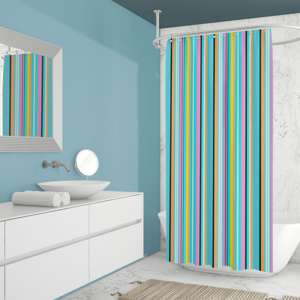 Retro Colorful Stripes Washable Waterproof Shower Curtain-Shower Curtains-CUR_SH_EL-IC 5016928 IC 5016928, Abstract Expressionism, Abstracts, Ancient, Art and Paintings, Black, Black and White, Digital, Digital Art, Fashion, Festivals and Occasions, Festive, Geometric, Geometric Abstraction, Graphic, Historical, Illustrations, Medieval, Modern Art, Patterns, Retro, Semi Abstract, Signs, Signs and Symbols, Stripes, Vintage, White, colorful, washable, waterproof, shower, curtain, stripe, seamless, pattern, ab