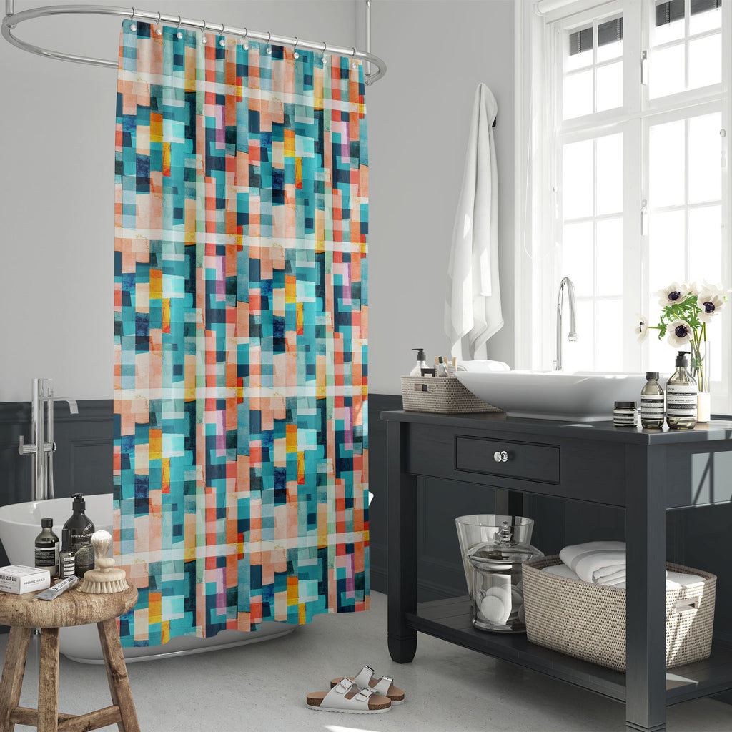 Abstract Geometric Stripes D12 Washable Waterproof Shower Curtain - Shower Curtains - ArtzFolio.com
