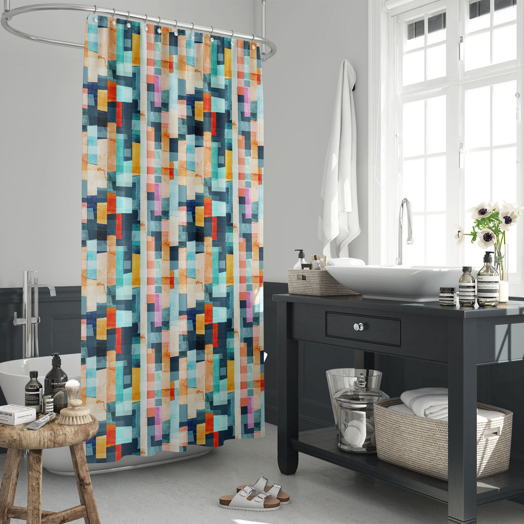 Abstract Geometric Stripes D13 Washable Waterproof Shower Curtain - Shower Curtains - ArtzFolio.com