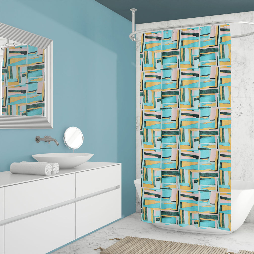 Abstract Geometric Stripes D14 Washable Waterproof Shower Curtain - Shower Curtains - ArtzFolio.com