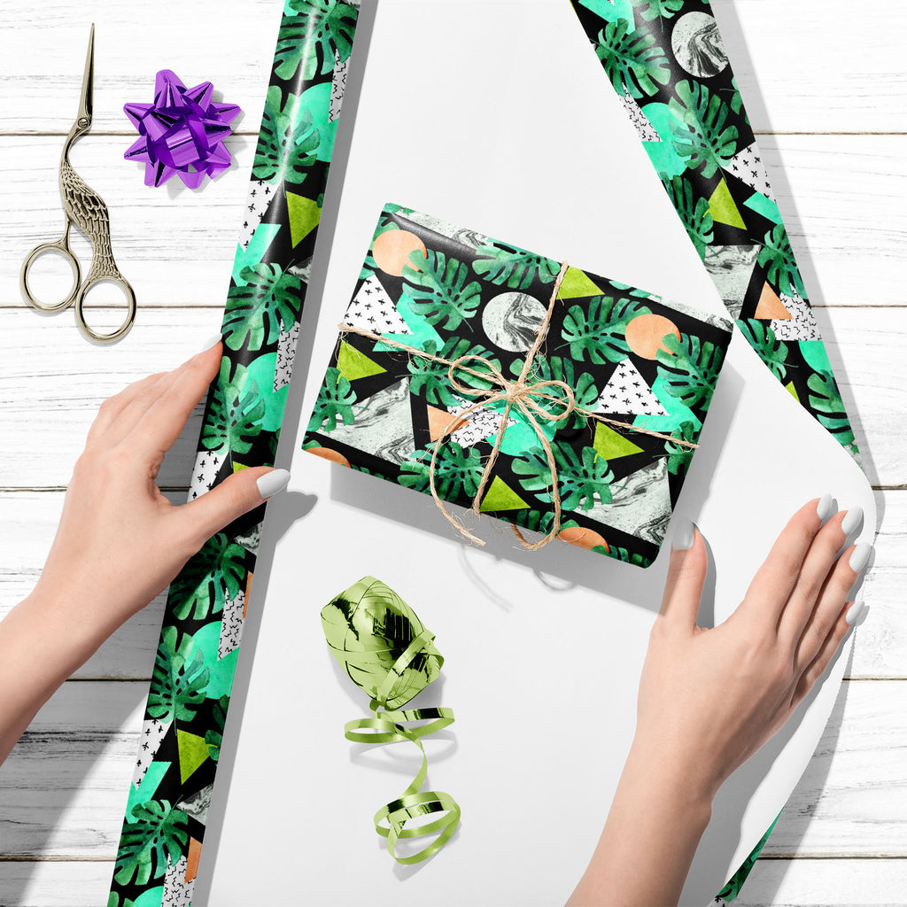 Monstera Leaves & Triangles Art & Craft Gift Wrapping Paper-Wrapping Papers-WRP_PP-IC 5016997 IC 5016997, 80s, 90s, Abstract Expressionism, Abstracts, Ancient, Art and Paintings, Automobiles, Bling, Botanical, Circle, Cross, Digital, Digital Art, Dots, Floral, Flowers, Geometric, Geometric Abstraction, Graphic, Historical, Illustrations, Marble, Marble and Stone, Medieval, Nature, Patterns, Pop Art, Retro, Semi Abstract, Signs, Signs and Symbols, Transportation, Travel, Triangles, Tropical, Vehicles, Vintag