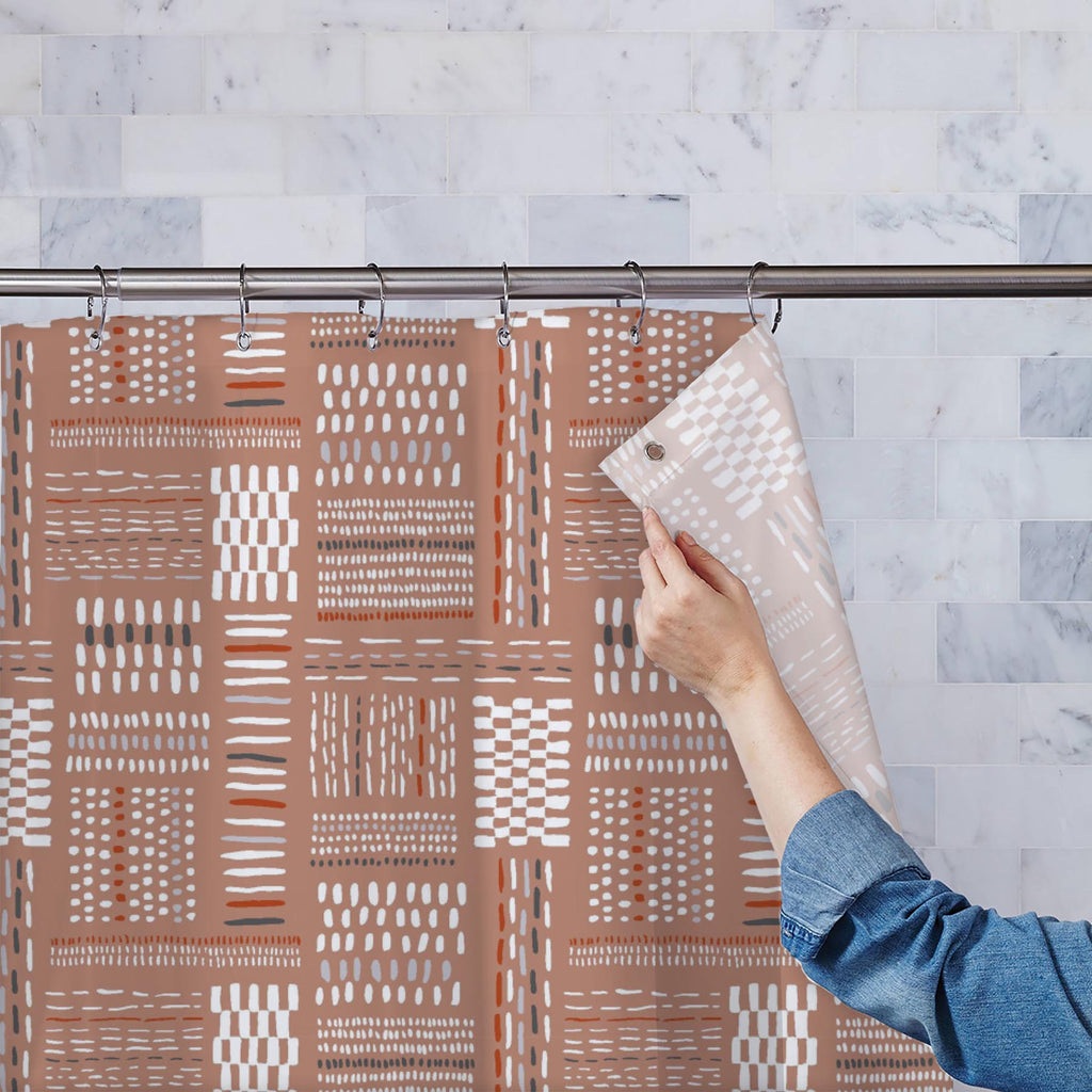 Beige Tribal Marks Washable Waterproof Shower Curtain-Shower Curtains-CUR_SH_EL-IC 5016998 IC 5016998, Abstract Expressionism, Abstracts, Beverage, Black and White, Culture, Digital, Digital Art, Drawing, Ethnic, Folk Art, Geometric, Geometric Abstraction, Graphic, Illustrations, Kitchen, Modern Art, Patterns, Semi Abstract, Signs, Signs and Symbols, Stripes, Traditional, Tribal, White, World Culture, beige, marks, washable, waterproof, shower, curtain, earthy, pattern, texture, abstract, background, clay, 