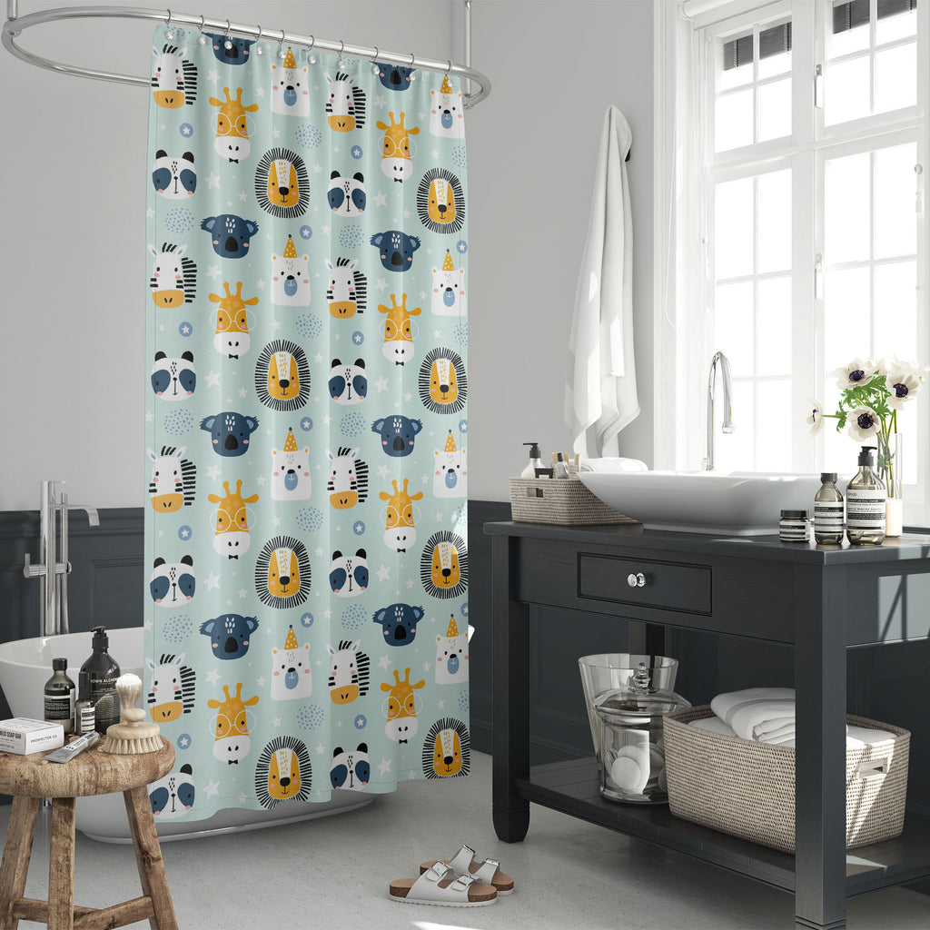 Childish Animals Faces Pattern Washable Waterproof Shower Curtain-Shower Curtains-CUR_SH_EL-IC 5017023 IC 5017023, Animals, Animated Cartoons, Baby, Black, Black and White, Caricature, Cartoons, Children, Decorative, Drawing, Hand Drawn, Illustrations, Kids, Patterns, Scandinavian, White, childish, faces, pattern, washable, waterproof, shower, curtain, animal, cute, seamless, vector, nursery, print, background, bear, cartoon, koala, panda, decoration, doodle, zebra, backdrop, brush, cat, element, face, gira