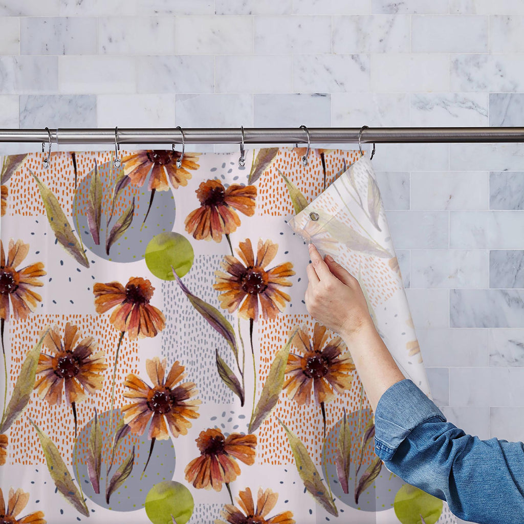 Watercolor Floral Leaves D13 Washable Waterproof Shower Curtain-Shower Curtains-CUR_SH_EL-IC 5017053 IC 5017053, Abstract Expressionism, Abstracts, Art and Paintings, Botanical, Digital, Digital Art, Dots, Floral, Flowers, Geometric, Geometric Abstraction, Graphic, Illustrations, Nature, Patterns, Scenic, Semi Abstract, Signs, Signs and Symbols, Watercolour, watercolor, leaves, d13, washable, waterproof, shower, curtain, aster, daisy, pattern, art, autumn, background, border, brown, chamomile, color, cool, 