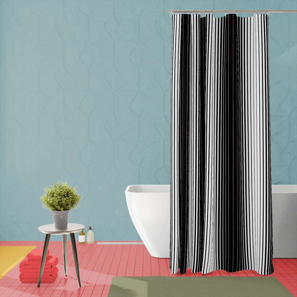 Modern Abstract Stripes Washable Waterproof Shower Curtain-Shower Curtains-CUR_SH_EL-IC 5017105 IC 5017105, Abstract Expressionism, Abstracts, Ancient, Art and Paintings, Black, Black and White, Digital, Digital Art, Geometric, Geometric Abstraction, Graphic, Historical, Illustrations, Medieval, Modern Art, Patterns, Semi Abstract, Signs, Signs and Symbols, Stripes, Vintage, White, modern, abstract, washable, waterproof, shower, curtain, pattern, stripe, speed, line, art, backdrop, background, bedding, and,