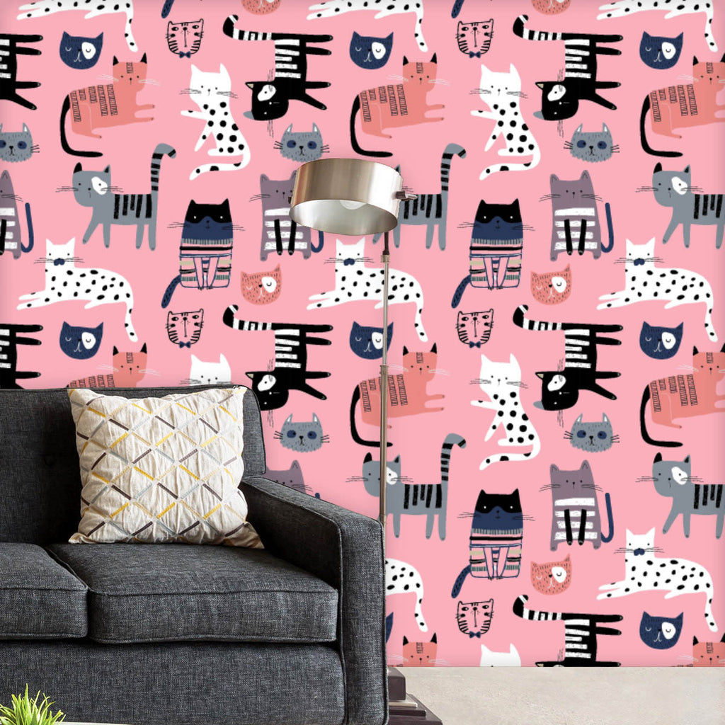 Cute Kittens Pattern Wallpaper Roll-Wallpapers Peel & Stick-WAL_PA-IC 5017156 IC 5017156, Animals, Animated Cartoons, Art and Paintings, Baby, Black, Black and White, Caricature, Cartoons, Children, Decorative, Drawing, Hand Drawn, Illustrations, Kids, Patterns, Scandinavian, Signs, Signs and Symbols, White, cute, kittens, pattern, wallpaper, roll, cat, seamless, vector, repeat, background, cartoon, animal, cover, fabric, paper, pink, print, art, childish, design, textile, backdrop, brush, texture, decorati