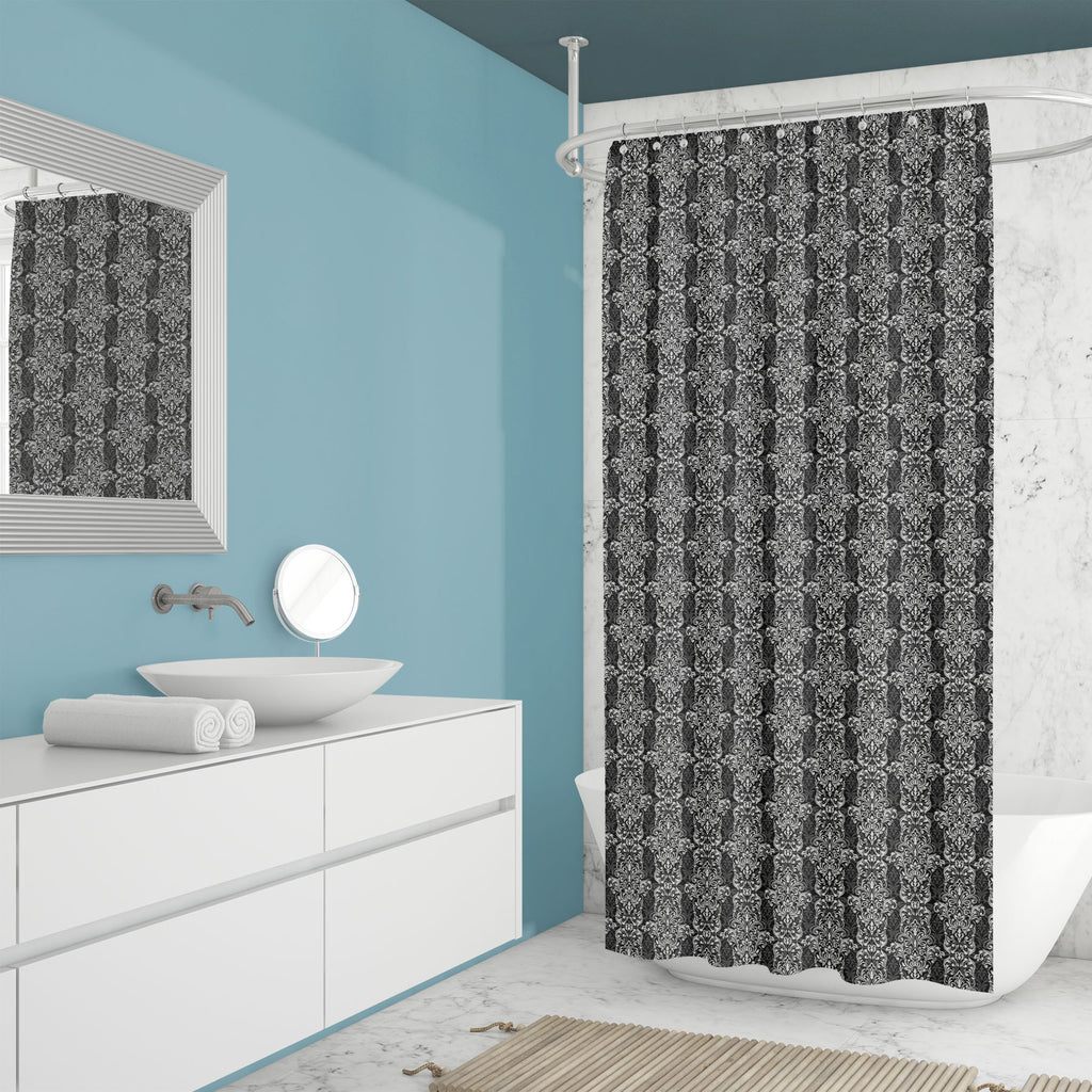 Monochrome Vintage Washable Waterproof Shower Curtain-Shower Curtains-CUR_SH_EL-IC 5017256 IC 5017256, Abstract Expressionism, Abstracts, Allah, Ancient, Arabic, Baroque, Black, Black and White, Botanical, Damask, Decorative, Digital, Digital Art, Floral, Flowers, Graphic, Historical, Illustrations, Islam, Medieval, Modern Art, Nature, Patterns, Renaissance, Rococo, Semi Abstract, Signs, Signs and Symbols, Victorian, Vintage, monochrome, washable, waterproof, shower, curtain, abstract, antique, arabesque, b