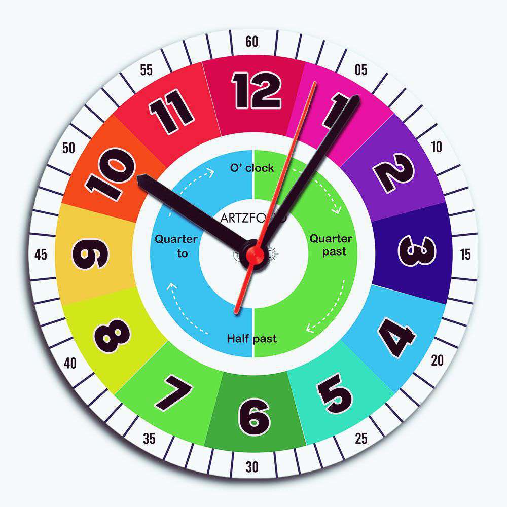 Learning Time Teaching D3 Quartz Wall Clock Non-Ticking Silent Movement