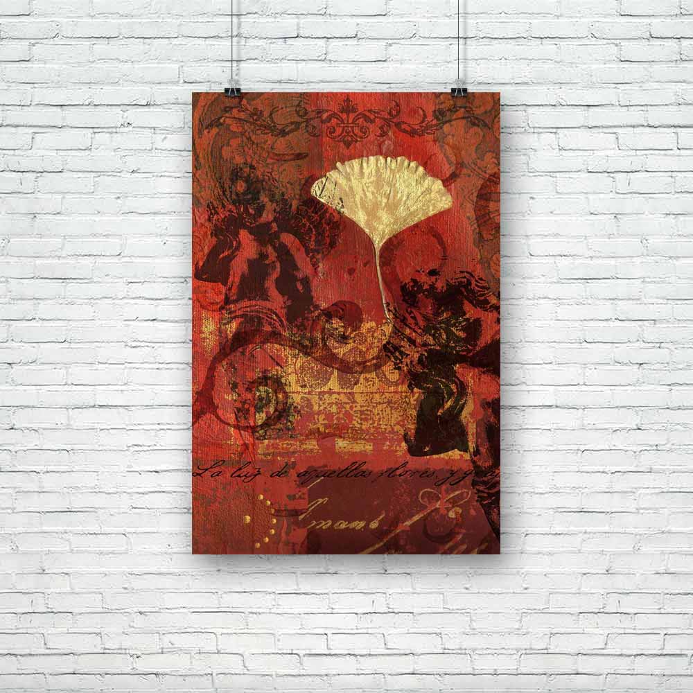 Ginkgo Leaf & Cherub Unframed Paper Poster-Paper Posters Unframed-POS_UN-IC 5000057 IC 5000057, Art and Paintings, Collages, Digital, Digital Art, Graphic, Illustrations, ginkgo, leaf, cherub, unframed, paper, poster, angel, art, artistic, artwork, collage, composition, gold, illustration, layers, ornament, red, unique, artzfolio, posters, wall posters, posters for room, posters for room decoration, office poster, door poster, baby poster, motivational posters, posters for room boys, quotes, poster for wall