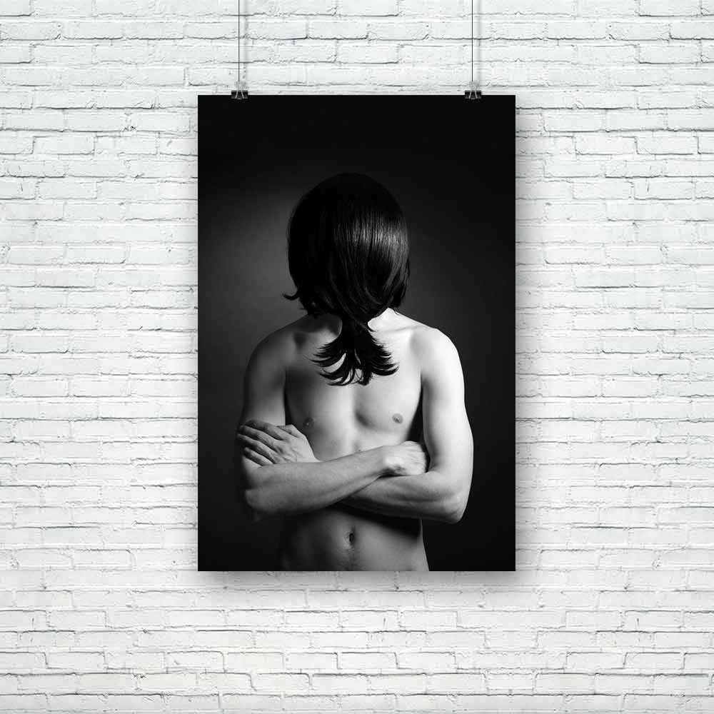Young Man With A Strange Head Unframed Paper Poster-Paper Posters Unframed-POS_UN-IC 5000083 IC 5000083, Adult, Art and Paintings, Asian, Black, Black and White, Nudes, Realism, Surrealism, young, man, with, a, strange, head, unframed, paper, poster, art, athlete, beautiful, body, boy, brunette, caucasian, creative, dark, figure, gipsy, hair, hands, human, male, model, muscles, person, pose, pure, shock, shoulders, spaniard, sportsman, stand, strong, studio, surprising, terrible, unusual, wig, artzfolio, po