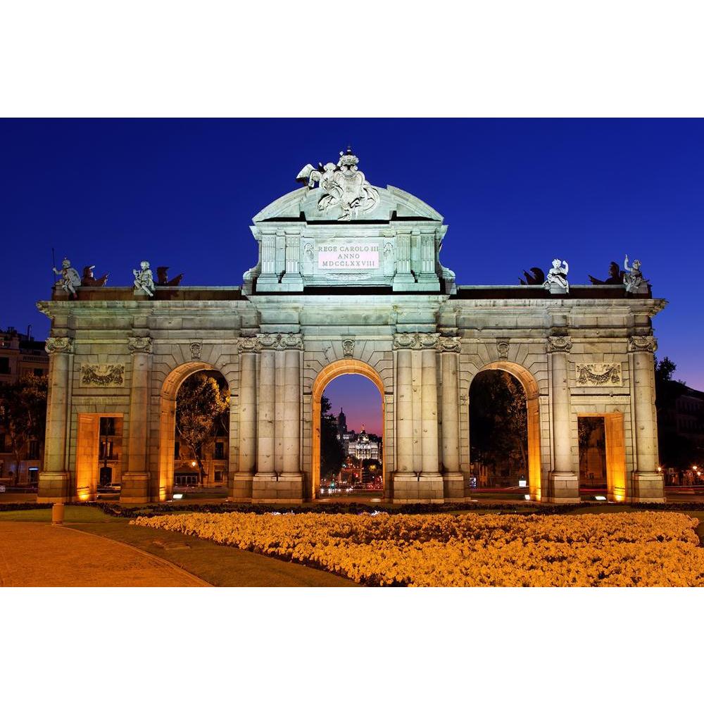 Night View Of Monument Puerta De Alcala Madrid, Spain Canvas Painting Synthetic Frame-Paintings MDF Framing-AFF_FR-IC 5000086 IC 5000086, Ancient, Architecture, Automobiles, Cities, City Views, Historical, Landmarks, Medieval, Places, Spanish, Transportation, Travel, Urban, Vehicles, Vintage, night, view, of, monument, puerta, de, alcala, madrid, spain, canvas, painting, synthetic, frame, arc, arch, building, capital, city, column, dusk, europe, european, evening, famous, gate, grand, historic, history, ill