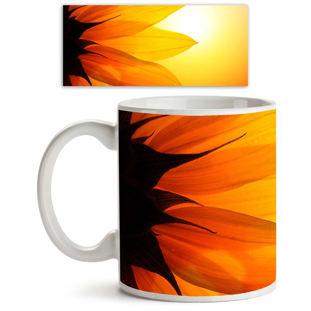 Sunflower Over Sunset Sky Ceramic Coffee Tea Mug Inside White-Coffee Mugs-MUG-IC 5000092 IC 5000092, Abstract Expressionism, Abstracts, Botanical, Floral, Flowers, Landscapes, Love, Nature, Patterns, Romance, Scenic, Semi Abstract, Signs, Signs and Symbols, Sunsets, sunflower, over, sunset, sky, ceramic, coffee, tea, mug, inside, white, sun, sunflowers, sunshine, rays, abstract, background, backlit, beautiful, beauty, big, blossom, bright, close, up, closeup, color, colored, crop, design, detail, element, f