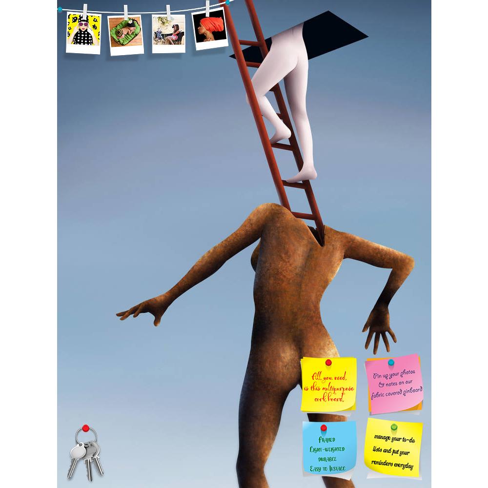 ArtzFolio Surreal Artwork D1 Printed Bulletin Board Notice Pin Board Soft Board | Frameless-Bulletin Boards Frameless-AZSAO6472319BLB_FL_L-Image Code 5000168 Vishnu Image Folio Pvt Ltd, IC 5000168, ArtzFolio, Bulletin Boards Frameless, Conceptual, Figurative, Digital Art, surreal, artwork, d1, printed, bulletin, board, notice, pin, soft, frameless, a, painting, person, climbing, ladder, exiting, sky, out, rusted, husk, woman's, form, pin up board, push pin board, extra large cork board, big pin board, notic