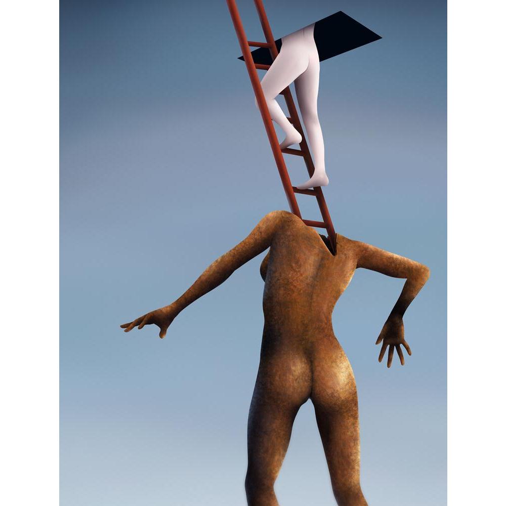 Surreal Artwork Canvas Painting Synthetic Frame-Paintings MDF Framing-AFF_FR-IC 5000168 IC 5000168, Art and Paintings, Paintings, Surrealism, surreal, artwork, canvas, painting, synthetic, frame, a, person, climbing, ladder, exiting, sky, out, rusted, husk, woman's, form, artzfolio, wall decor for living room, wall frames for living room, frames for living room, wall art, canvas painting, wall frame, scenery, panting, paintings for living room, framed wall art, wall painting, scenery painting, framed wall p