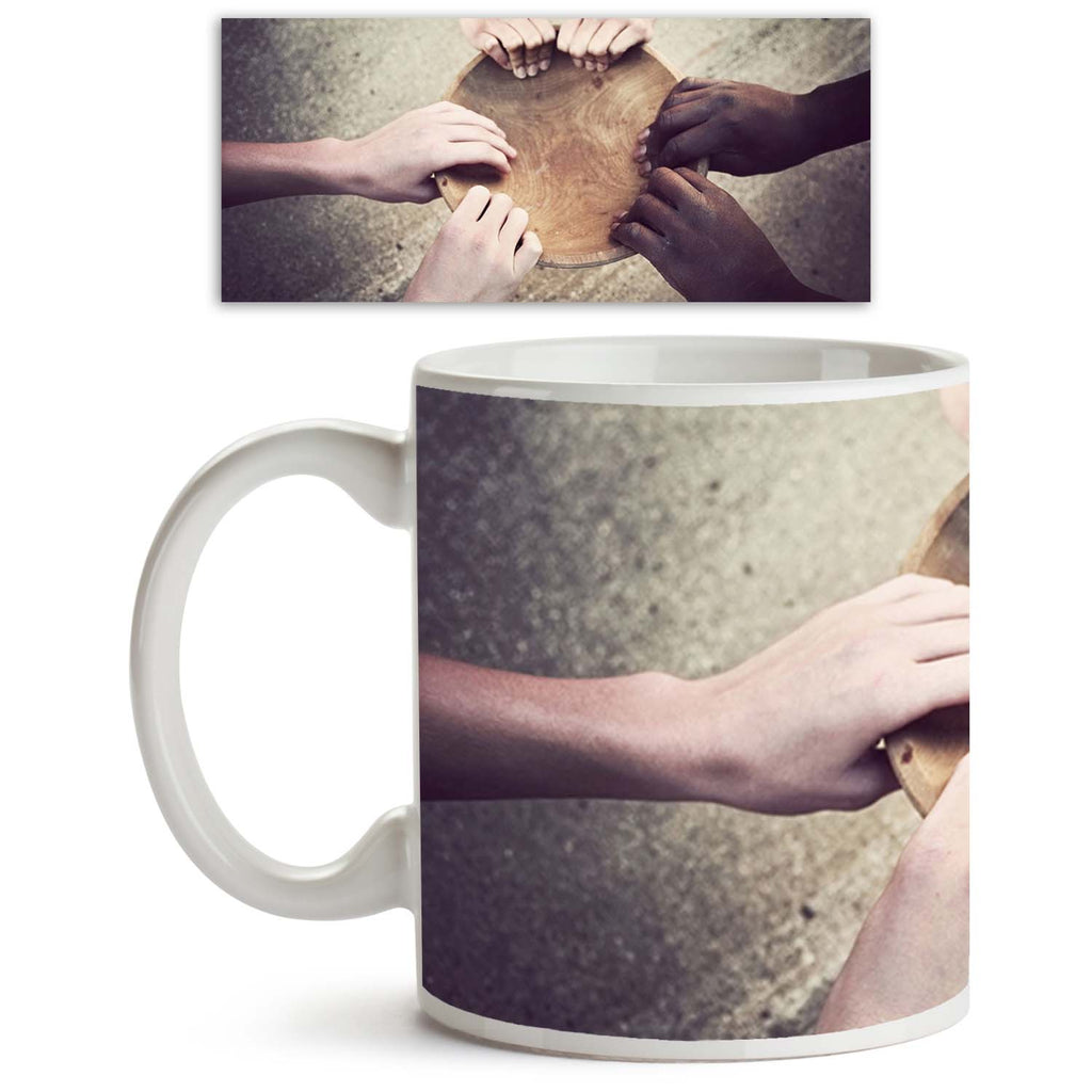 Multi Cultural Group Of Hands Holds An Empty Bowl Ceramic Coffee Tea Mug Inside White-Coffee Mugs-MUG-IC 5000183 IC 5000183, Adult, Cuisine, Culture, Ethnic, Food, Food and Beverage, Food and Drink, People, Traditional, Tribal, World Culture, multi, cultural, group, of, hands, holds, an, empty, bowl, ceramic, coffee, tea, mug, inside, white, social, responsibility, hunger, famine, malnutrition, poor, poverty, third, world, starvation, hungry, beg, begging, blue, charity, despair, feed, fingers, give, global