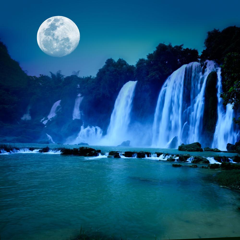 Pitaara Box Waterfall Under Moonlight Canvas Painting Synthetic Frame-Paintings MDF Framing-PBART6918622AFF_FR_L-Image Code 5000186 Vishnu Image Folio Pvt Ltd, IC 5000186, Pitaara Box, Paintings MDF Framing, Fantasy, Landscapes, Photography, waterfall, under, moonlight, canvas, painting, synthetic, frame, beautiful, night, time, framed canvas print, wall painting for living room with frame, canvas painting for living room, artzfolio, poster, framed canvas painting, wall painting with frame, canvas painting 