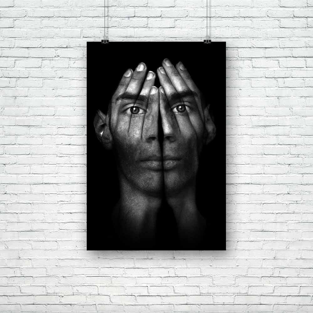 Surreal Man Unframed Paper Poster-Paper Posters Unframed-POS_UN-IC 5000188 IC 5000188, Art and Paintings, Black, Black and White, Individuals, Portraits, Surrealism, surreal, man, unframed, paper, poster, schizophrenia, eyes, suffering, hands, insomnia, horror, psychosis, anxiety, afraid, art, artwork, censorship, closed, cover, covering, crying, dark, depressed, dramatic, dreamer, dreams, dreamy, face, fear, head, hope, isolated, male, night, nightmare, open, over, panic, phobia, pray, prayer, problems, sc