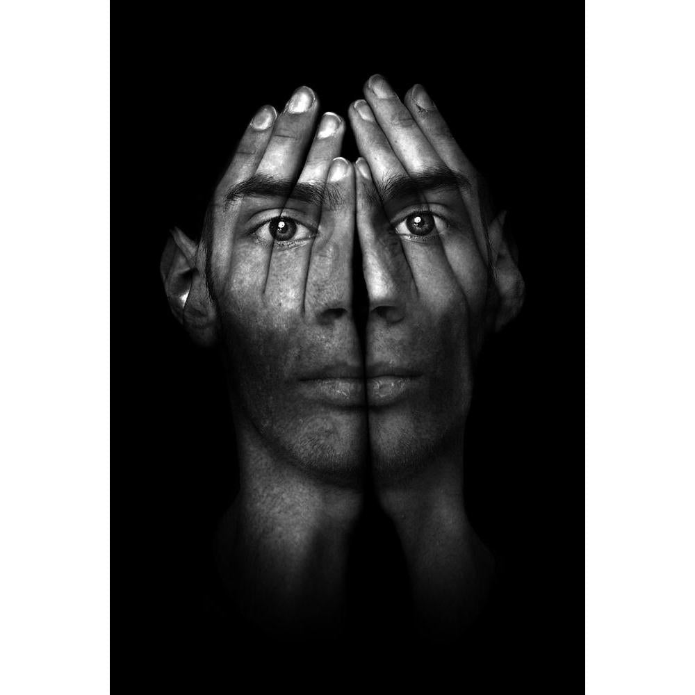 Surreal Dark Portrait Of A Man Canvas Painting Synthetic Frame-Paintings MDF Framing-AFF_FR-IC 5000188 IC 5000188, Art and Paintings, Black, Black and White, Individuals, Portraits, Surrealism, surreal, dark, portrait, of, a, man, canvas, painting, synthetic, frame, schizophrenia, eyes, suffering, hands, insomnia, horror, psychosis, anxiety, afraid, art, artwork, censorship, closed, cover, covering, crying, depressed, dramatic, dreamer, dreams, dreamy, face, fear, head, hope, isolated, male, night, nightmar