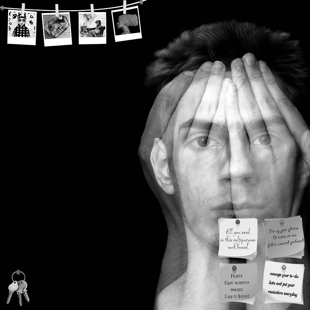 ArtzFolio Male Covering His Face With His Hands Printed Bulletin Board Notice Pin Board Soft Board | Frameless-Bulletin Boards Frameless-AZSAO7319183BLB_FL_L-Image Code 5000197 Vishnu Image Folio Pvt Ltd, IC 5000197, ArtzFolio, Bulletin Boards Frameless, Conceptual, Portraits, Photography, male, covering, his, face, with, hands, printed, bulletin, board, notice, pin, soft, frameless, young, black, background, copyspace, pin up board, push pin board, extra large cork board, big pin board, notice board, small