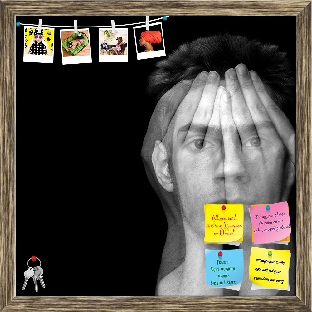 ArtzFolio Male Covering His Face With His Hands Printed Bulletin Board Notice Pin Board Soft Board | Framed-Bulletin Boards Framed-AZSAO7319183BLB_FR_L-Image Code 5000197 Vishnu Image Folio Pvt Ltd, IC 5000197, ArtzFolio, Bulletin Boards Framed, Conceptual, Portraits, Photography, male, covering, his, face, with, hands, printed, bulletin, board, notice, pin, soft, framed, young, black, background, copyspace, pin up board, push pin board, extra large cork board, big pin board, notice board, small bulletin bo
