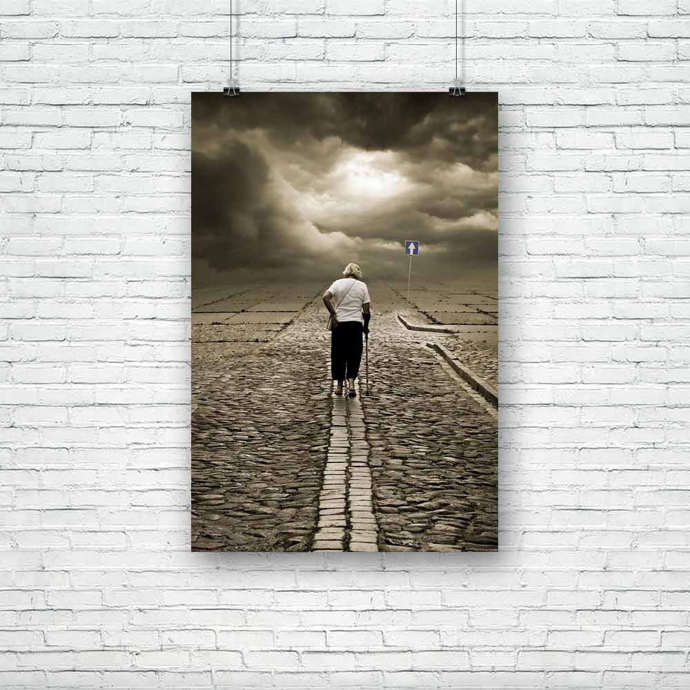 Lost Time Is Never Found Again Unframed Paper Poster-Paper Posters Unframed-POS_UN-IC 5000228 IC 5000228, Adult, Futurism, Marble and Stone, People, Perspective, Signs, Signs and Symbols, lost, time, is, never, found, again, unframed, paper, poster, loneliness, death, sad, disabled, depression, disability, sorrow, age, alone, back, cobblestone, cripple, dead, evening, fear, female, future, going, grandmother, horizon, human, invalid, isolation, life, longing, mature, melancholy, nostalgia, old, one, outdoor