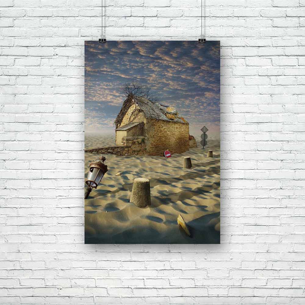 Lost In Desert Unframed Paper Poster-Paper Posters Unframed-POS_UN-IC 5000281 IC 5000281, Abstract Expressionism, Abstracts, Art and Paintings, Collages, Digital, Digital Art, Fantasy, Graphic, Landscapes, Nature, Realism, Scenic, Semi Abstract, Signs, Signs and Symbols, Surrealism, lost, in, desert, unframed, paper, poster, surreal, abstract, art, backgrounds, bizarre, collage, composite, creativity, design, dreams, house, illusion, image, lamp, landscape, light, montage, mystery, sand, shadow, sky, stop, 