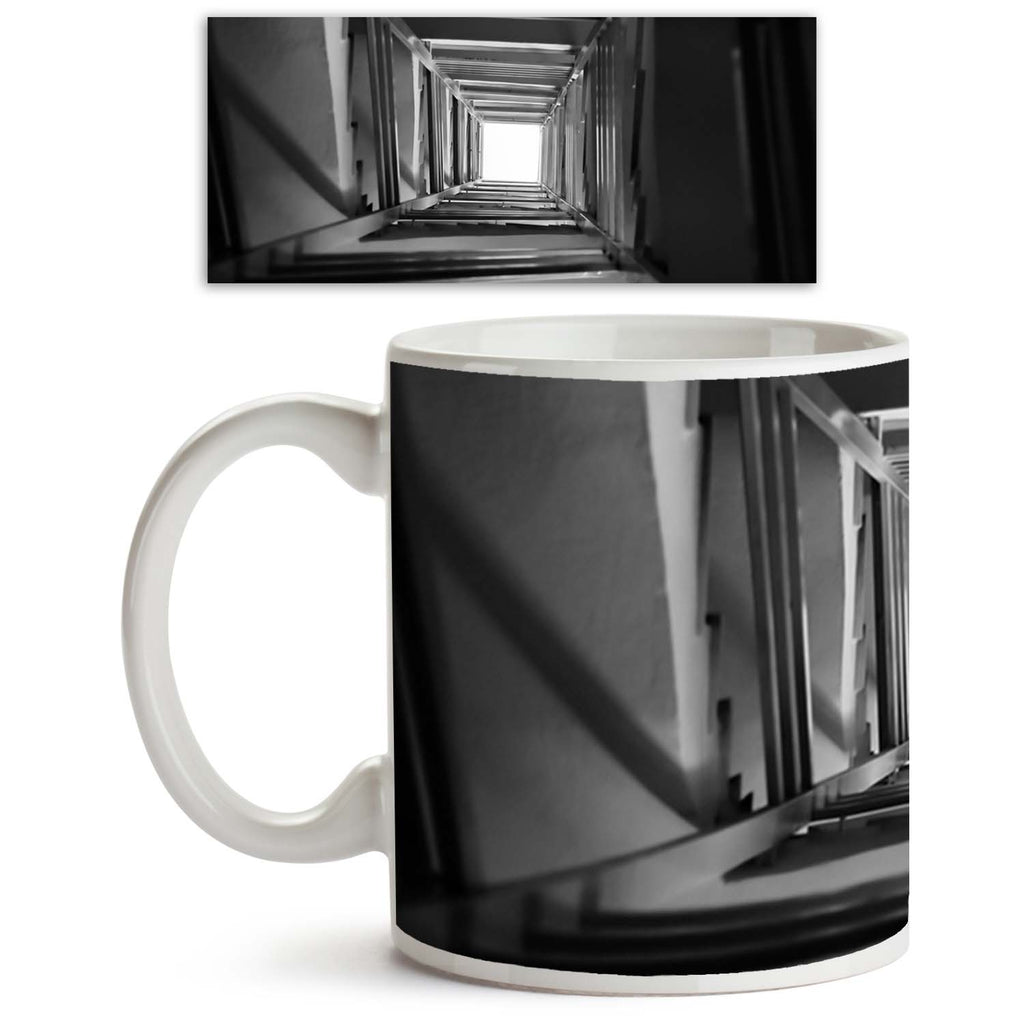 Staircase Spiral Perspective Ceramic Coffee Tea Mug Inside White-Coffee Mugs--IC 5000300 IC 5000300, Abstract Expressionism, Abstracts, Architecture, Black, Black and White, Geometric, Geometric Abstraction, Gothic, Patterns, Perspective, Semi Abstract, Signs, Signs and Symbols, Urban, White, staircase, spiral, ceramic, coffee, tea, mug, inside, abstract, background, building, concrete, construction, dark, darkness, descent, design, down, downstairs, empty, grunge, height, high, interior, light, long, moody