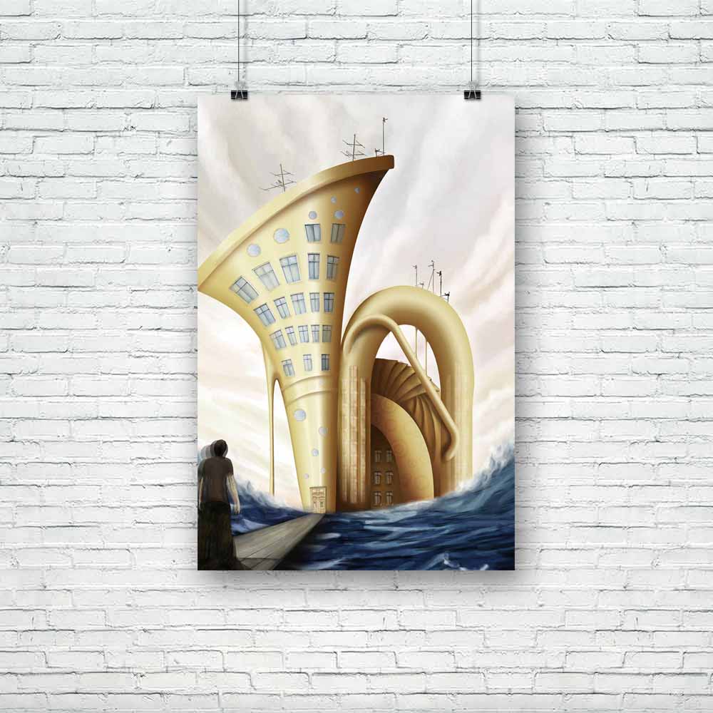 Man Standing On Bridge Unframed Paper Poster-Paper Posters Unframed-POS_UN-IC 5000317 IC 5000317, Abstract Expressionism, Abstracts, Architecture, Art and Paintings, Birds, Black and White, Digital, Digital Art, Drawing, Fantasy, Geometric Abstraction, Graphic, Illustrations, Landscapes, Music, Music and Dance, Music and Musical Instruments, Paintings, People, Pets, Scenic, Semi Abstract, Surrealism, White, man, standing, on, bridge, unframed, paper, poster, tuba, abstract, abstraction, alone, art, back, ba