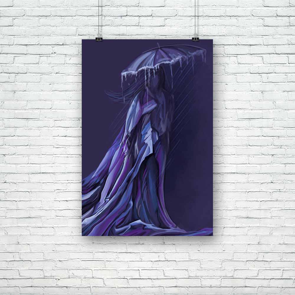 Woman in a Long Dress Unframed Paper Poster-Paper Posters Unframed-POS_UN-IC 5000331 IC 5000331, Abstract Expressionism, Abstracts, Art and Paintings, Digital, Digital Art, Drawing, Geometric Abstraction, Graphic, Illustrations, Paintings, People, Seasons, Semi Abstract, woman, in, a, long, dress, unframed, paper, poster, abstract, painting, abstraction, alone, art, autumn, blue, coat, color, draw, female, full, hair, hold, illustration, object, one, paint, person, purple, rain, raincoat, season, stand, umb