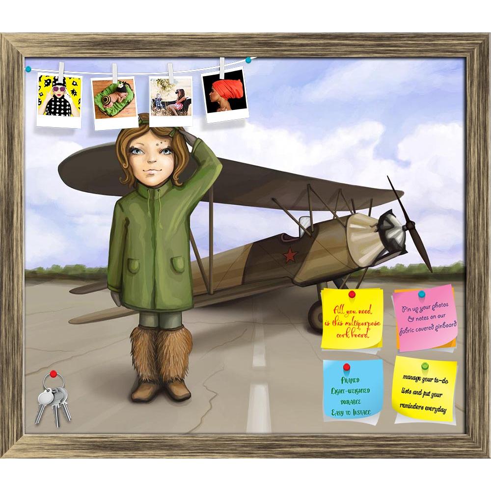 ArtzFolio Little Aviator Girl Standing Near Airplane Printed Bulletin Board Notice Pin Board Soft Board | Framed-Bulletin Boards Framed-AZSAO9452219BLB_FR_L-Image Code 5000333 Vishnu Image Folio Pvt Ltd, IC 5000333, ArtzFolio, Bulletin Boards Framed, Kids, Fine Art Reprint, little, aviator, girl, standing, near, airplane, printed, bulletin, board, notice, pin, soft, framed, smiling, giving, salute, digital, painting, pin up board, push pin board, extra large cork board, big pin board, notice board, small bu
